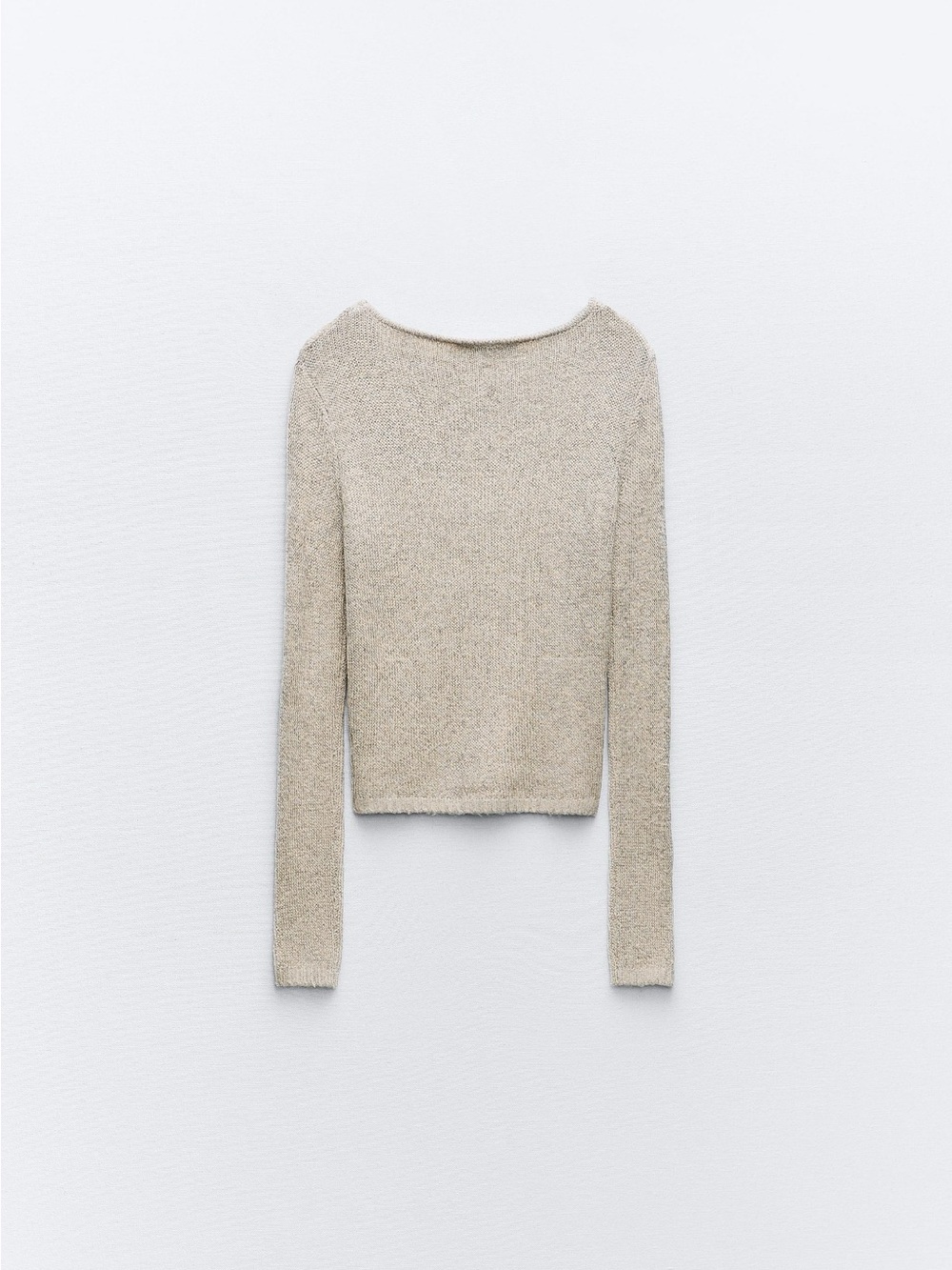 ZARA Cozy Boatneck Long-Sleeve Sweater with sparkly gold knit in Beige